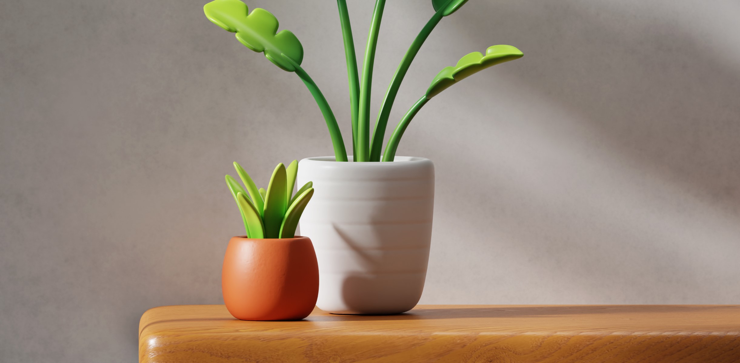 simple desk with palnt on the far left